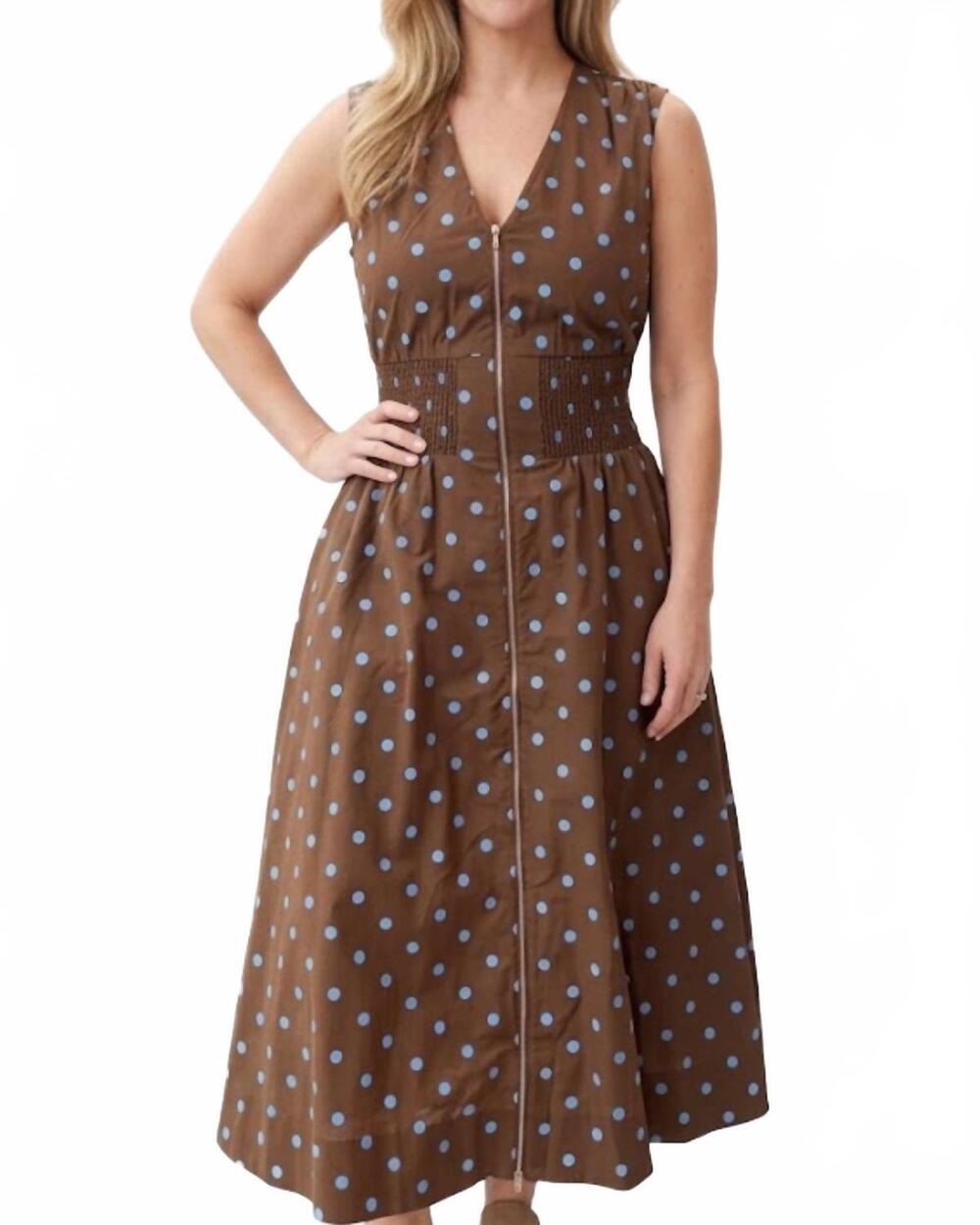NEW THML polka dot midi dress in brown/blue